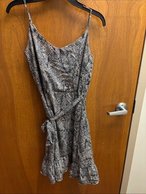 Peach Love Black & White Printed Wrap Slip Dress